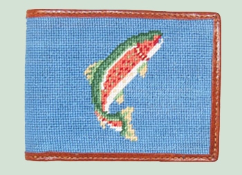 Trout and Fly on Blue Wallet Front
