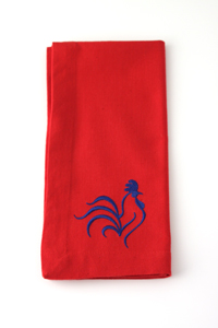 Red Napkin with Blue Rooster